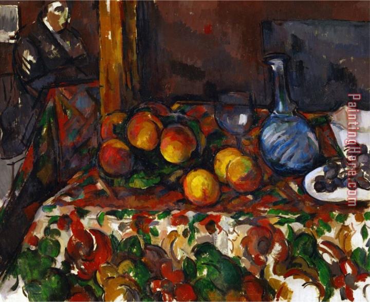 Paul Cezanne Still Life with Peaches Carafe And Figures Circa 1900